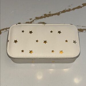 Gold Star-Studded Cream Travel Jewelry Case